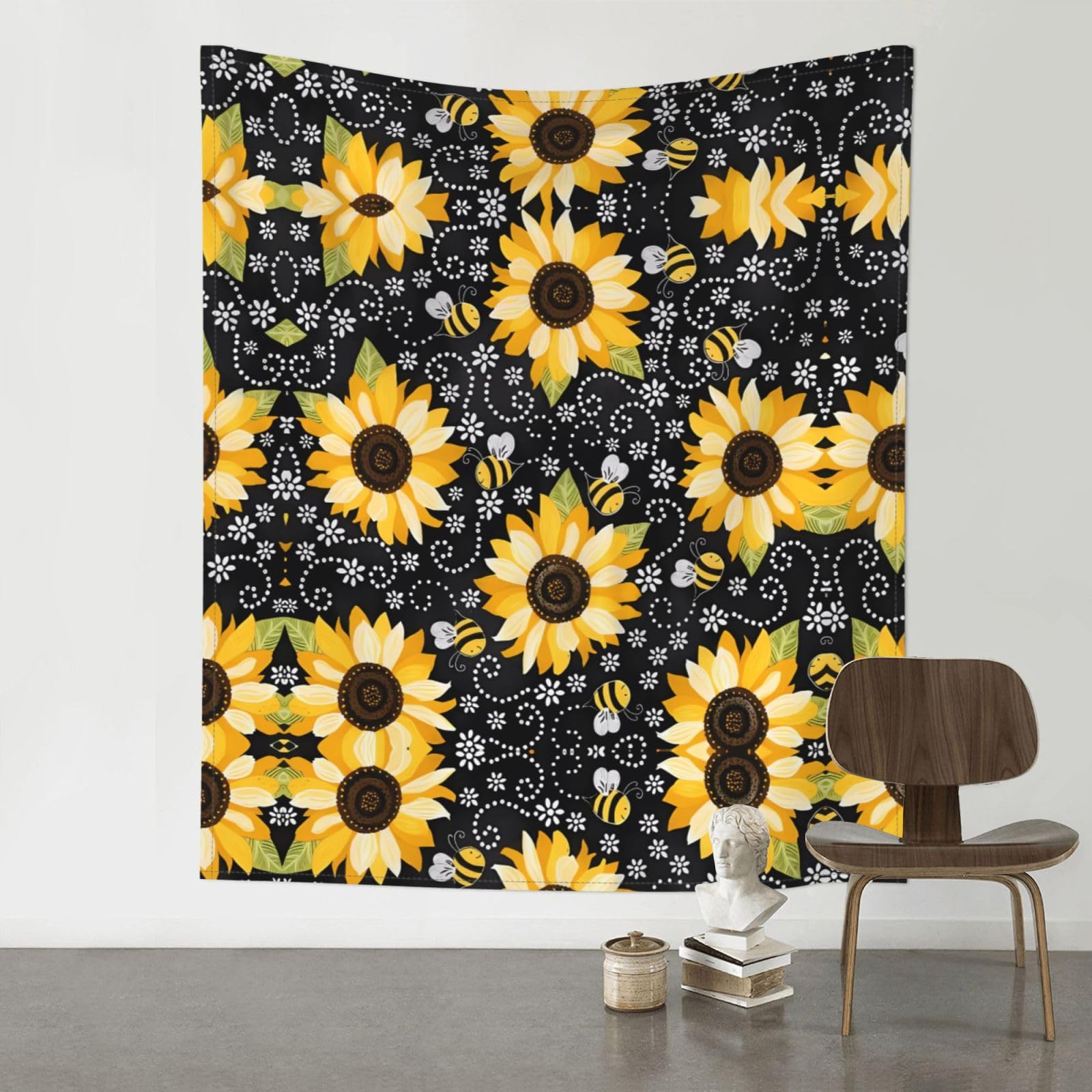 YYHHAOFA Sunflower bee Prints Wall Tapestry 60x51in – Boho Chic Dorm Decor, Beach Throw, & Versatile Home Accent