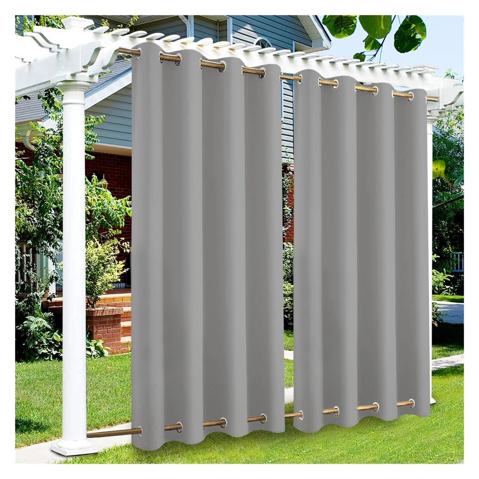 YXINAER Pergola Curtains Windproof Outdoor Curtains With On Under Eyelets Wheat,Waterproof Blackout For Patio Cabana Porch Gazebo Pergola Garden(Light gray,2PCS_W52XH84IN-132X213CM)