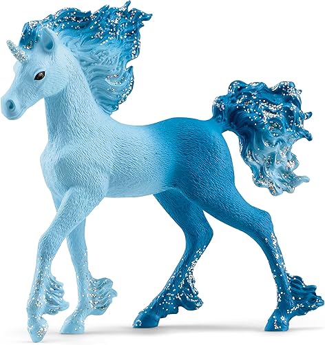 Schleich bayala New 2023, juguetes de unicornio para niñas y niños, figura de juguete de unicornio Elementa con llama de agua, a partir de 5 años