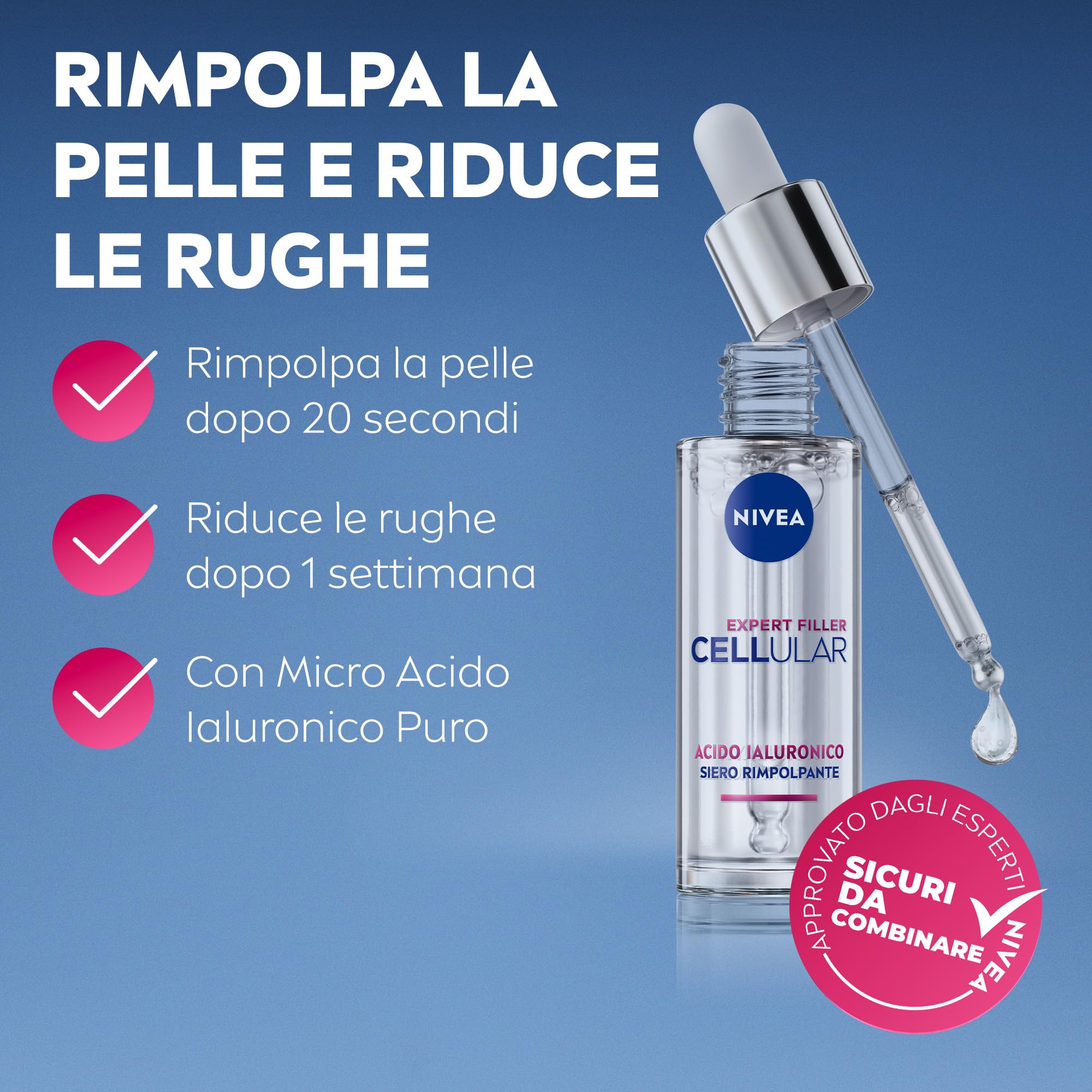 NIVEA Cellular Expert Skincare Kit, Set skincare completo con Siero Viso Acido Ialuronico Rimpolpante 30 ml e Siero Bakuchiol Effetto Lifting 30 ml per una pelle rimpolpata e rassodata