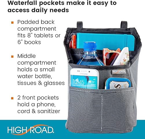 Miniatura 5 de High Road Bolsa compacta para andar, mochila lateral para silla de ruedas y bolsa para scooter con bolsillos de fácil acceso y correas ajustables