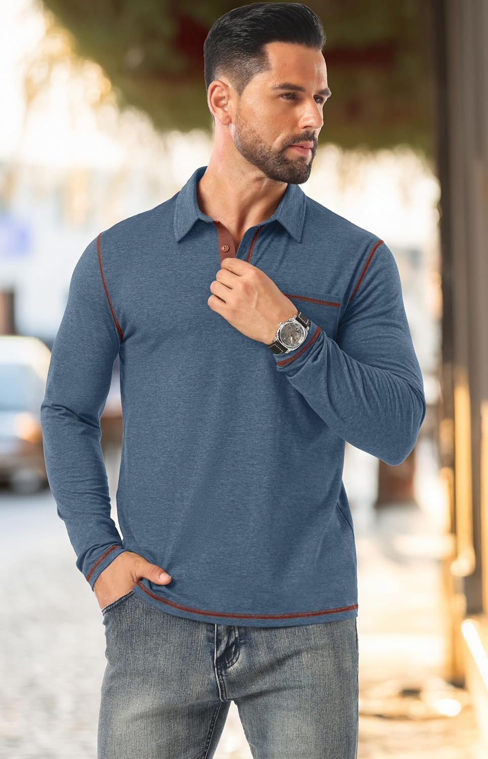 Sailwind Mens Long Sleeve Polo Shirts Cotton Fashion Casual Classic Collared Golf Shirts - Image 5