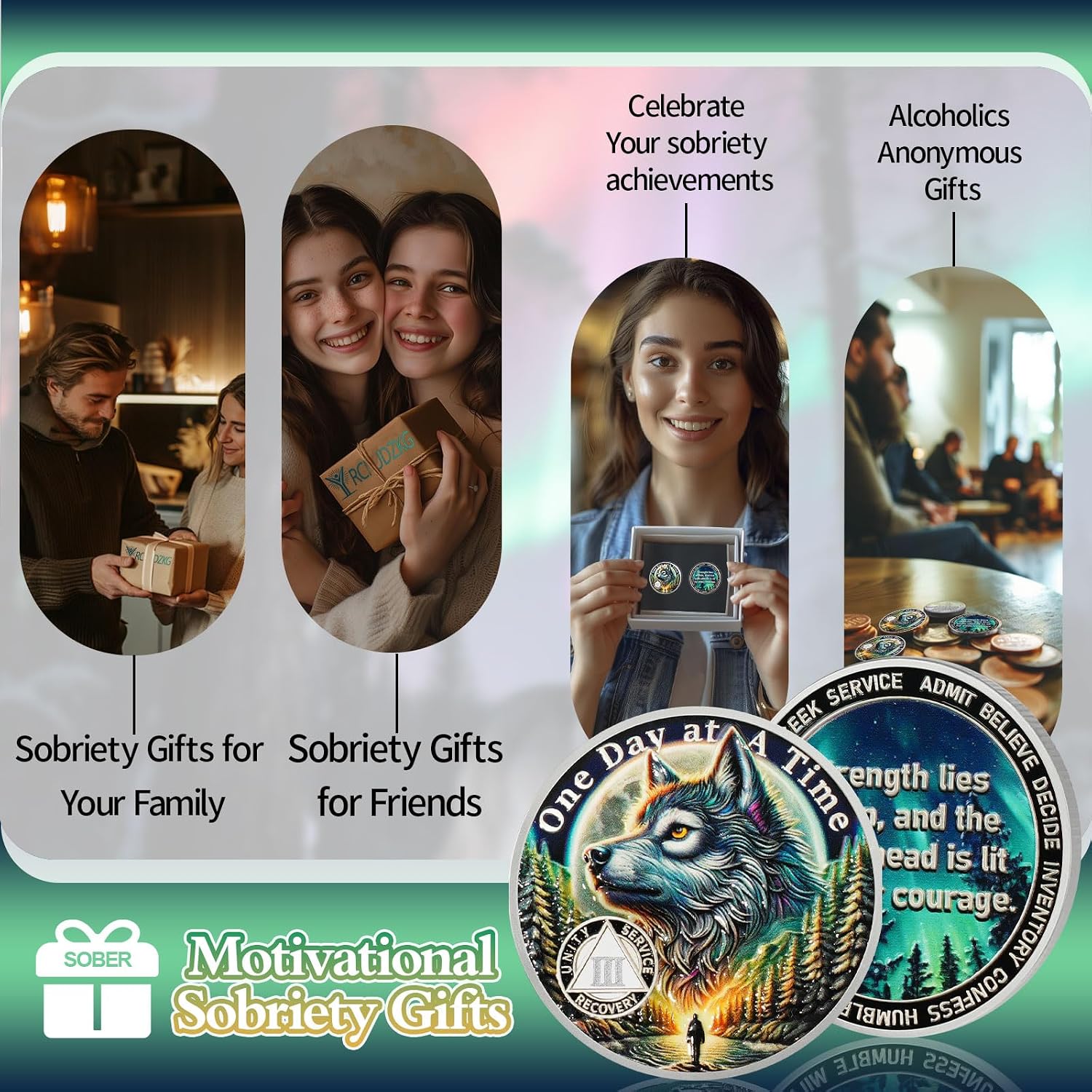 Brave Wolf 3 Year Sobriety Coin - One Day at a Time AA Coin, Alcohol Free Three Year Recovery Chip with Token Capsule, Inspirational Sobriety Gifts for Men & Women