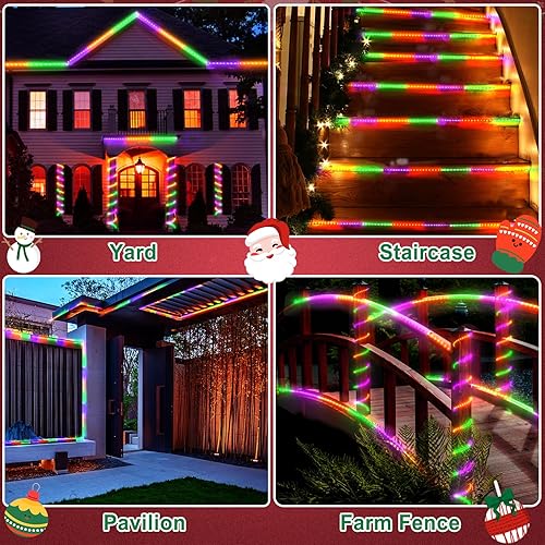 Miniatura 8 de Cuerda de luces LED impermeables para exteriores, luces LED, luces de cadena de luces moradas, verdes y naranjas con 8 modos, función de memoria y
