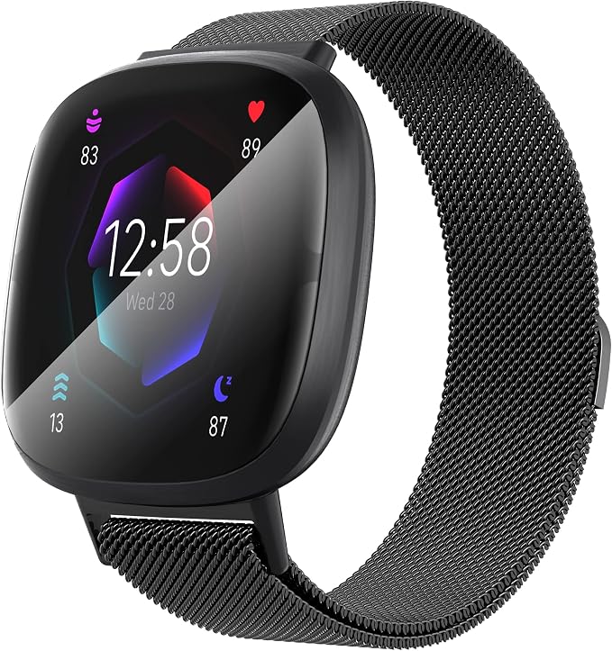 GGOOIG para Fitbit Versa 4/Versa 3/Sense Correa de Metal con Imán, Mejora la Correa Repuesto Ajustable Malla Metálica Galvanizada Clásica para Fitbit Versa 4/3/Sense Strap