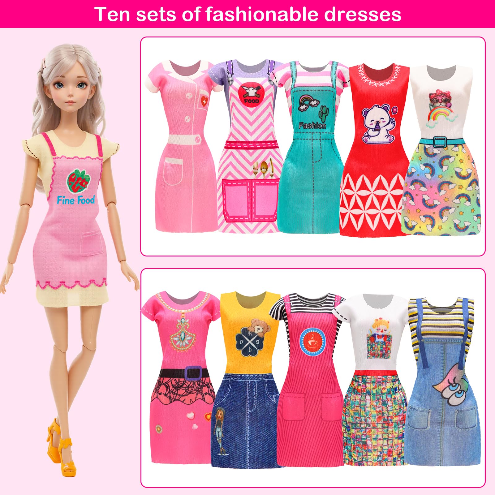 58 Piezas para Muñecas De 11,5 Pulgadas Y 30 Centímetros: 2 Vestidos De Novia + 2 Ropas + 2 Pantalones + 2 Trajes de baño + 12 Vestidos De Moda + 10 PCS (20) Zapatos + 18 Accesorios