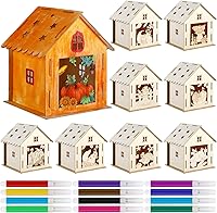 Vista 1 de Soaoo 9 juegos de casa de madera de Acción de Gracias con 12 bolígrafos de acuarela, casas de madera de otoño para manualidades, kits