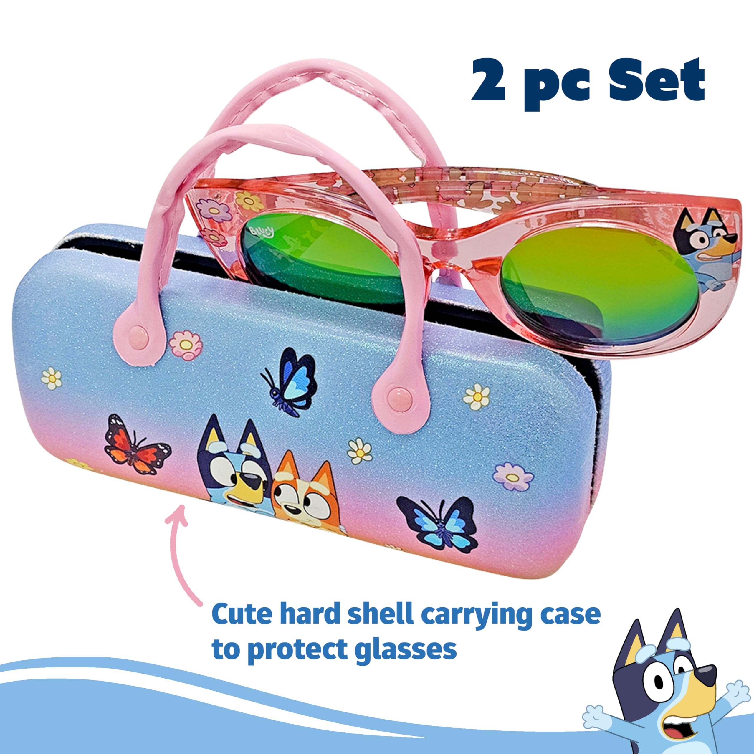 Arkaid BLUEY - Gafas de sol para niñas con funda | Estuche oficial BLUEY para gafas de sol con mini asa y UV 400 tonos | Talla para niños