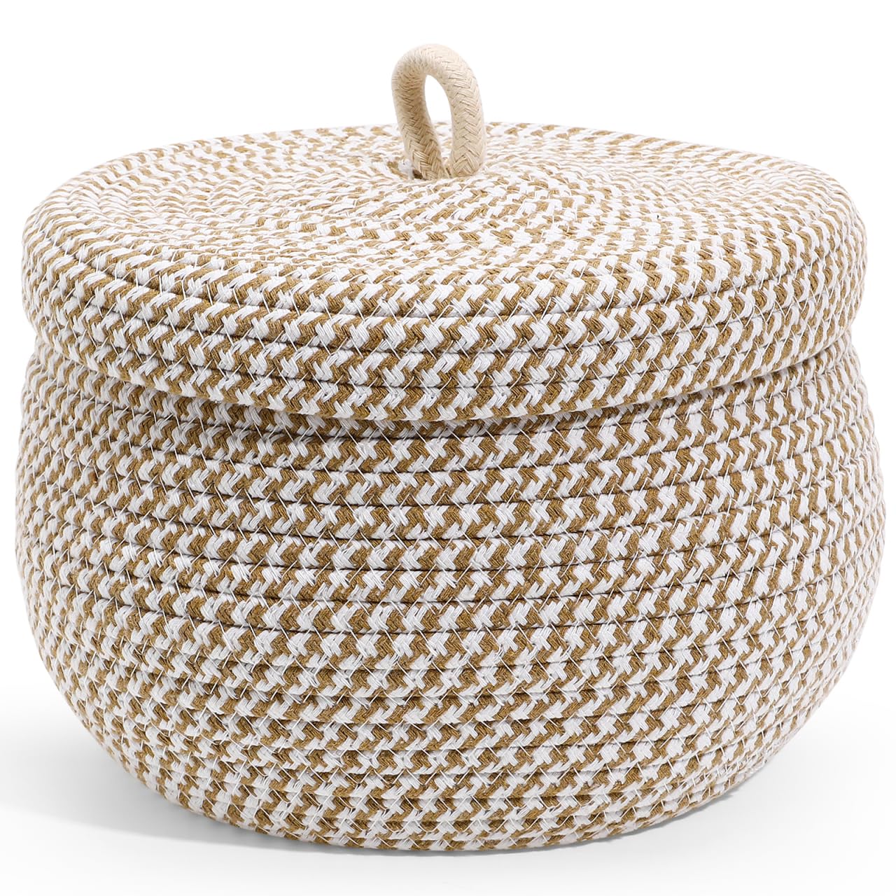 Alipis Piccolo cesto decorativo in corda con coperchio cestino portaoggetti da scrivania in cotone intrecciato per soggiorno