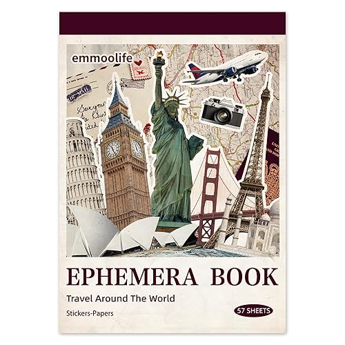 57 Sheets Vintage Travel Scrapbook Sticker Book, 500+ Vintage & Modern Stickers for Scrapbooking, 25 Pcs Ephemera Papers Art Scrapbook Supplies for Adults Teens Women Girls Junk Journal Journaling - Travel Style