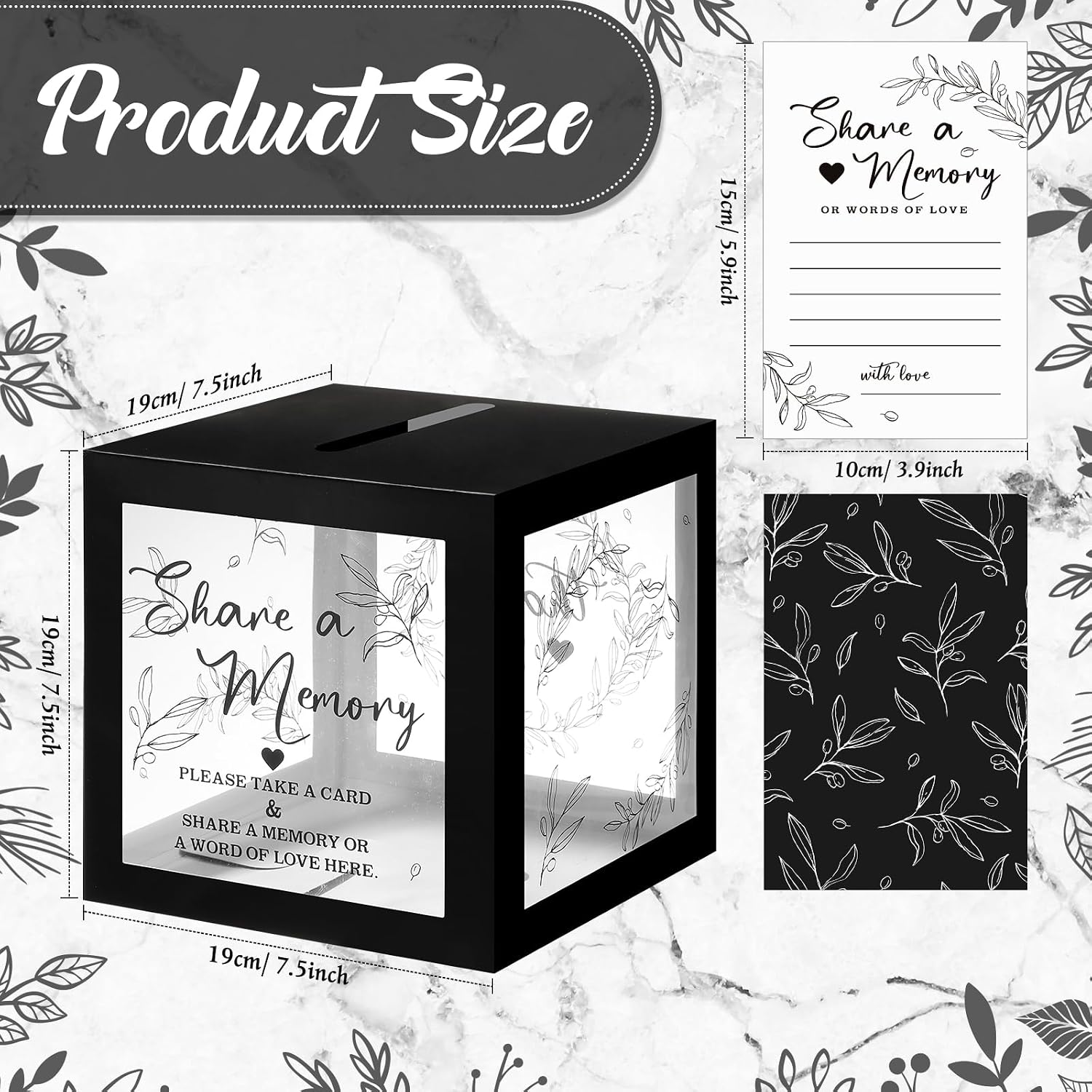 Pajean 50 Pcs Greenery Share a Memory Cards for Collections of Life Memory Guest Cards Box Ideas for Funeral Graduation Wedding Bridal Shower Birthday Anniversary Retirement(Black)