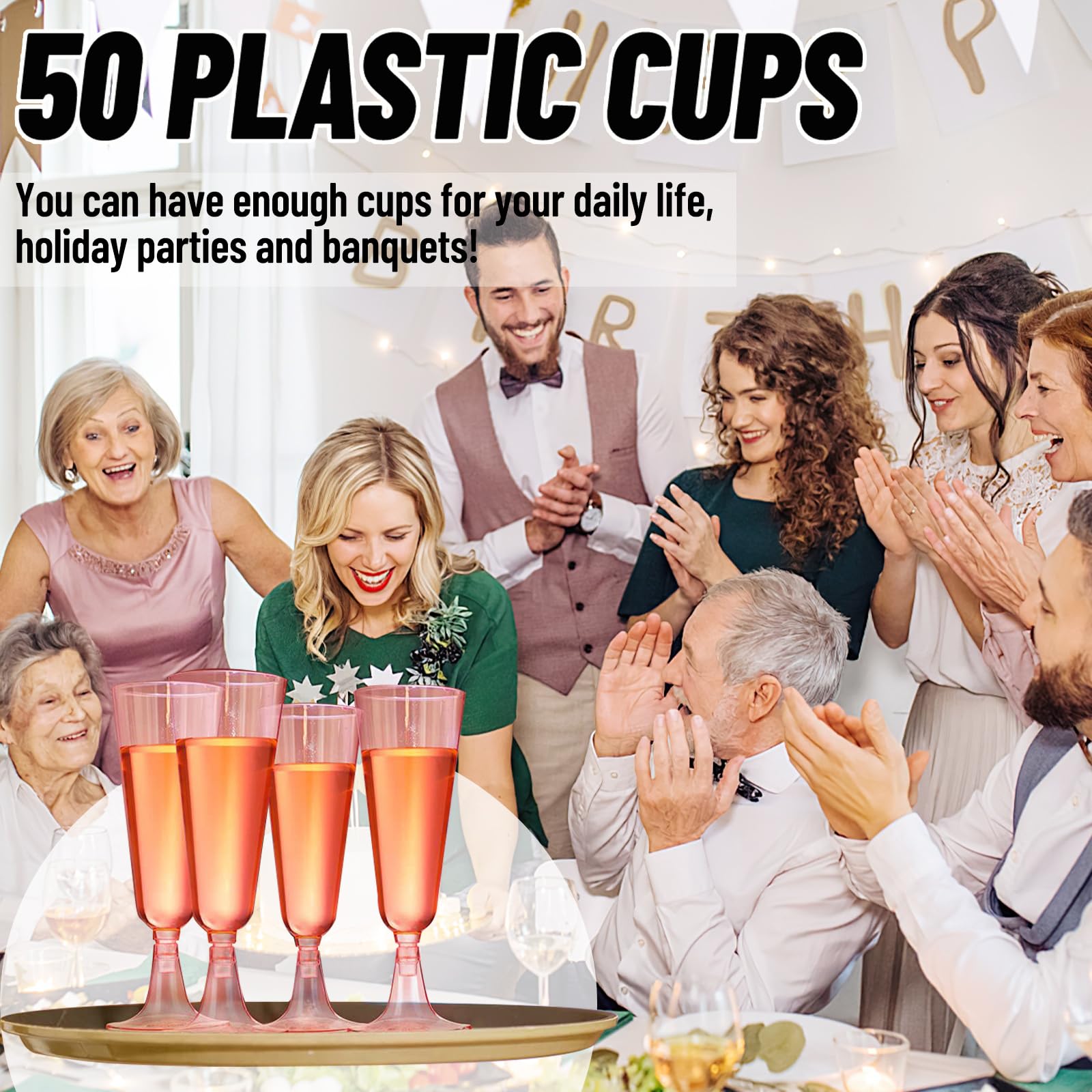 Calici Di Plastica Per Champagne - 50 Pezzi Riutilizzabili, Infrangibili, Per Feste E Matrimoni - Foto 2