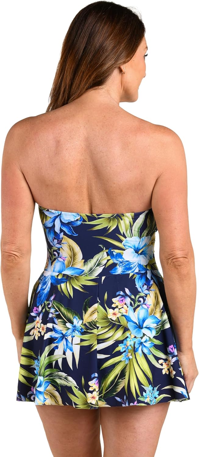 Maxine of Hollywood Womens Shirred Bandeau Swim Dress One Piece Swimsuit - Image 4