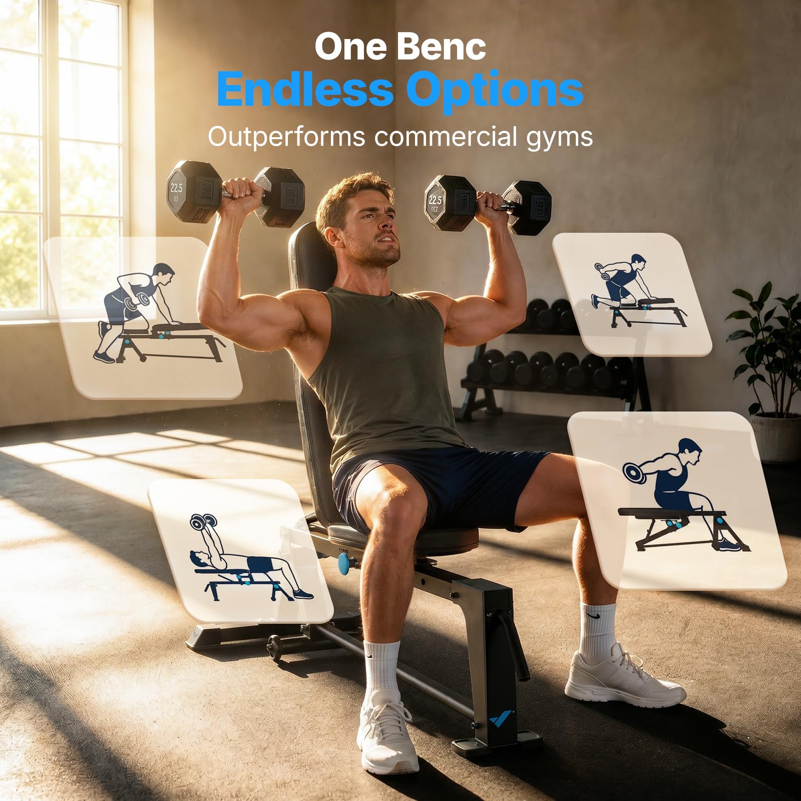 1100LBS Adjustable Weight Benches for Home Gym Pro, Ultra-stable Design for Bench Press, Extendable Backrest and Rear Chassis Ensure No Wobble, Innovative Design for Full-Body Home Workouts