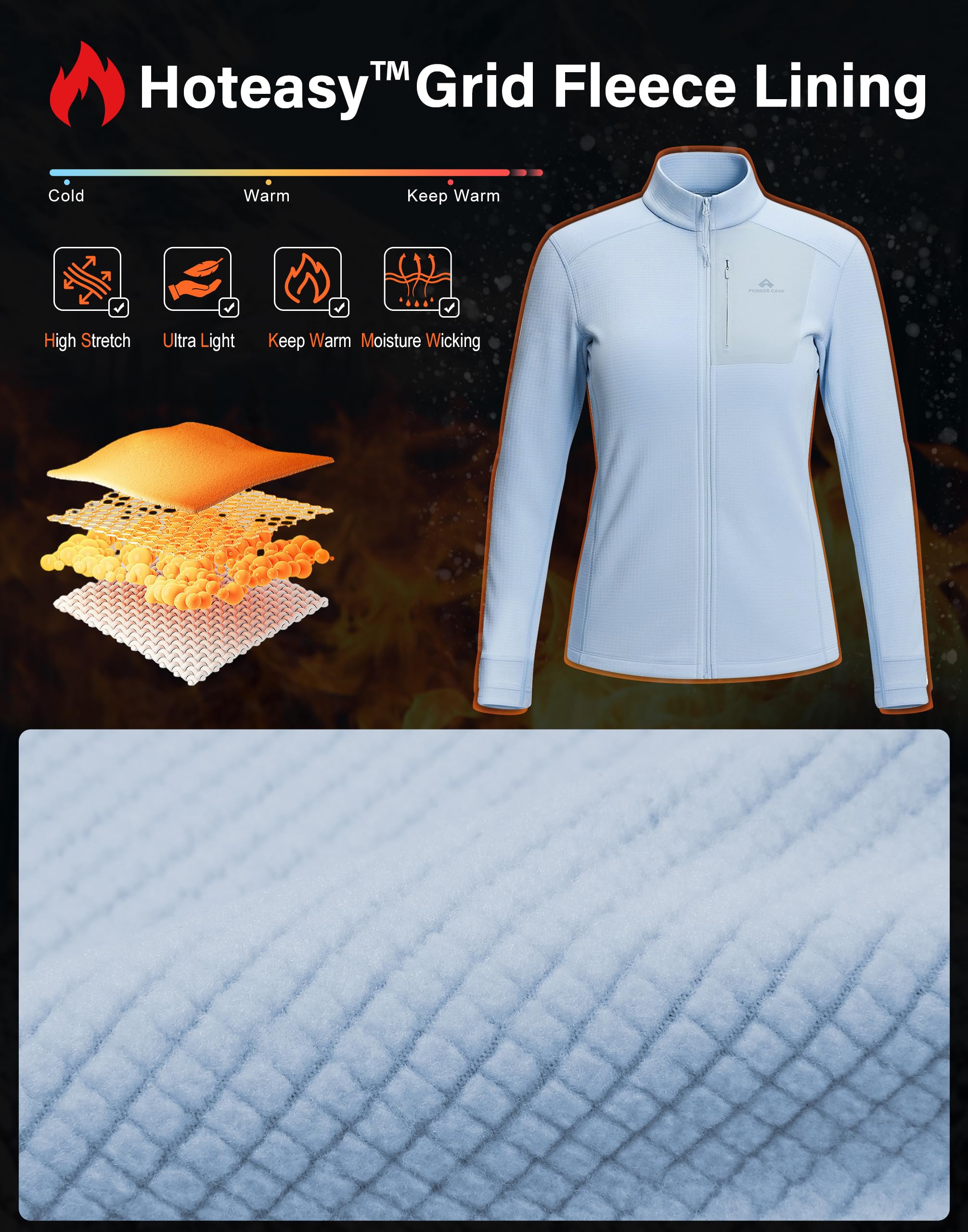 Veste polaire sans capuche pour femme – Chemise polaire légère, respirante et haute élasticité avec fermeture éclair, col montant coupe-vent pour les activités de plein air comme l'escalade