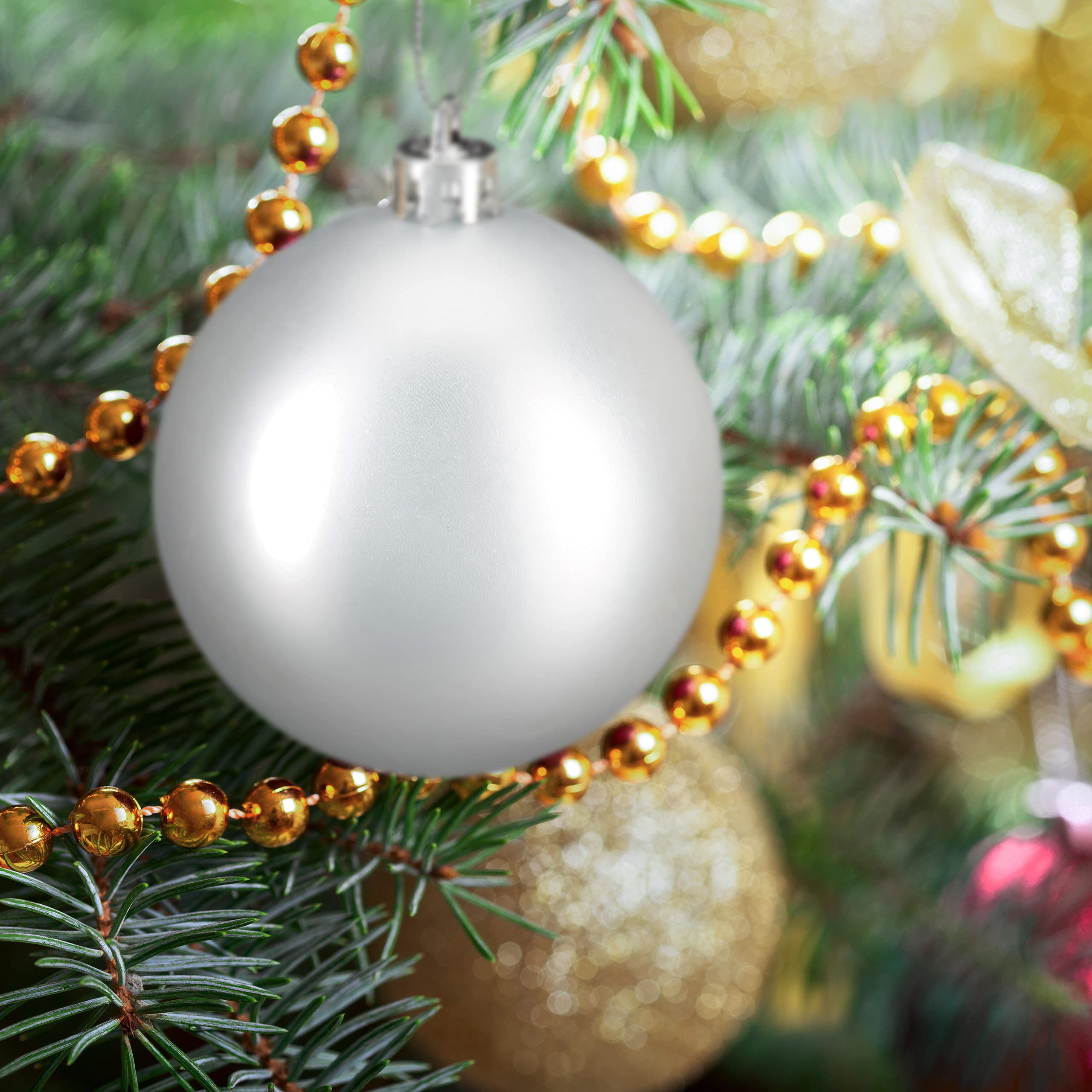 Relaxdays Christmas Baubles Set of 100, Festive Ornaments, Matt, Shiny, Glitter, Tree Balls ∅ 3, 4 & 6 cm, Silver, PS, 7 x 6 x 6 cm - Image 2