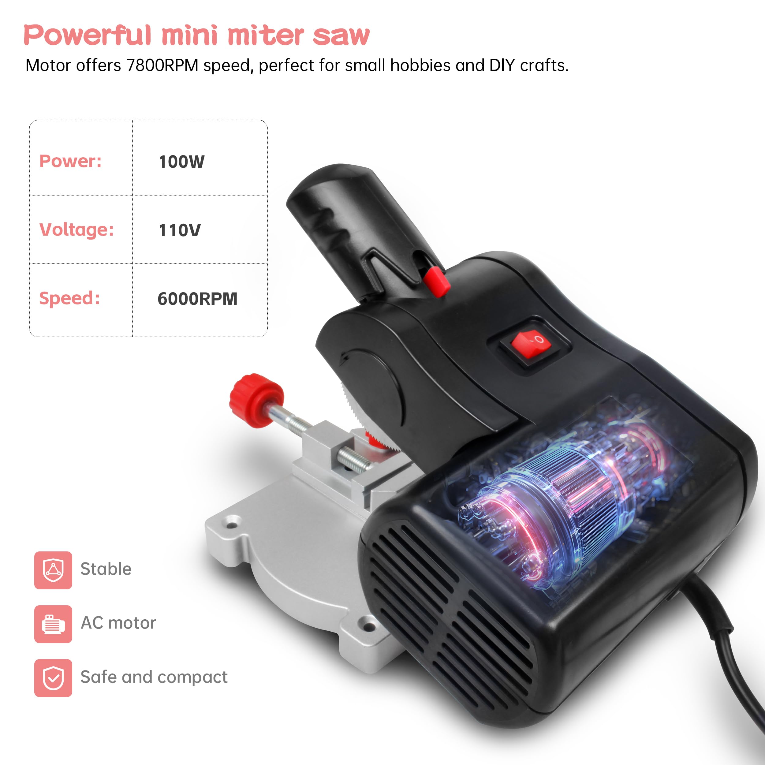 Mini piła do cięcia, mała elektryczna piła do cięcia 45 stopni maksymalnie 45 stopni do niemetali, takich jak tworzywa sztuczne i drewno, oraz miękkie metale, takie jak miedź i aluminium