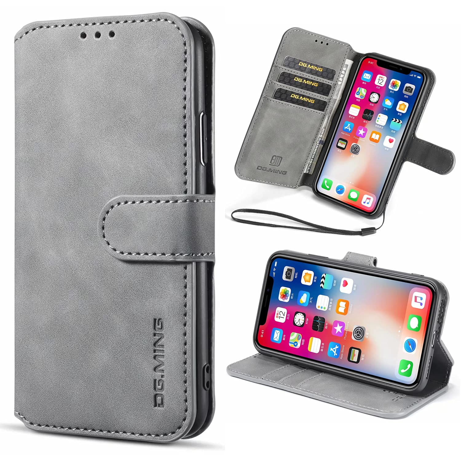 iPhone XR Wallet Case for Women,Leather Magnetic Flip Wallet Case with Card Holder iPhone XR Wallet Case Floral 6.1 inch (Thepurity-Gray)