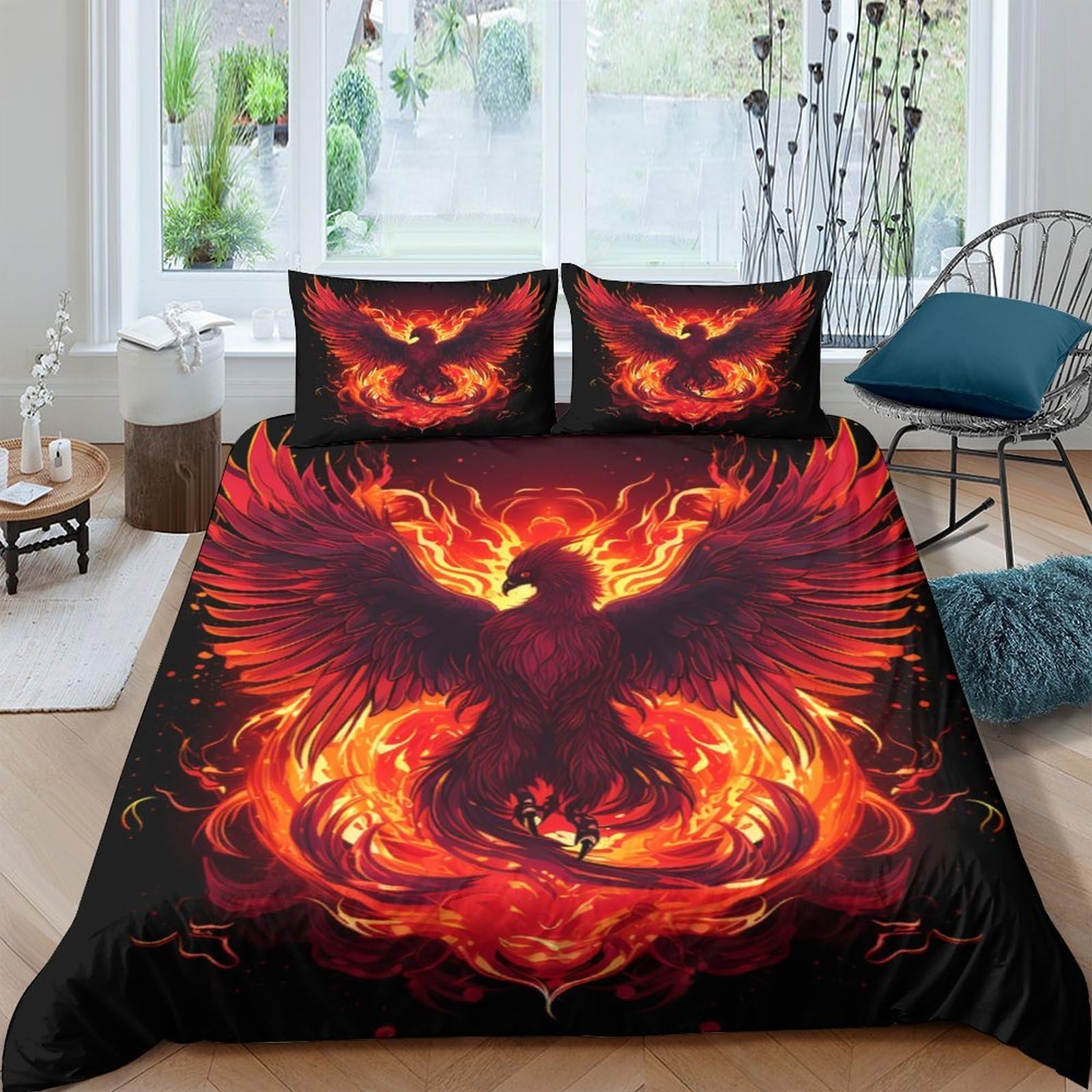 Ctjqhvkz Style-6 3D Printed Fire Phoenix Fitted Sheet Microfiber Soft Breathable Flame Bird Bed Cover For Bedroom Dorm Mattress Decor Single（135X200cm）