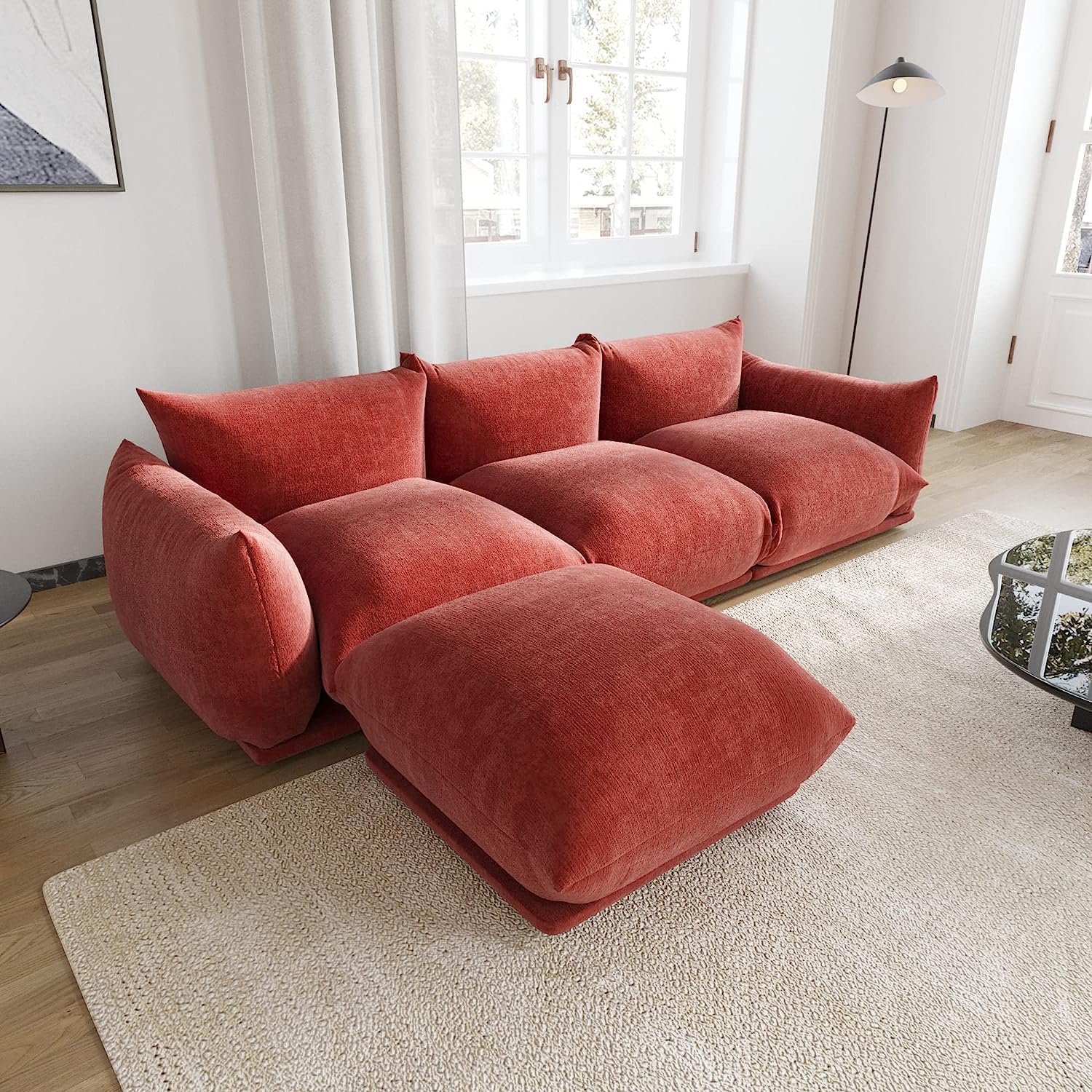 JACH 103" L-Shaped Sectional Sofa, Minimalist Chenille Modular Sofas ...