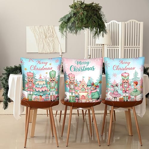 Miniatura 8 de Ganeen 6 fundas para sillas de Navidad, sombrero de Papá Noel, zapatos de elfo, de fieltro a cuadros, fundas para sillas de comedor de Feliz