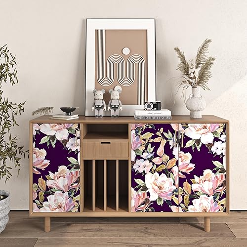 Miniatura 2 de FunStick Papel tapiz floral verde azulado oscuro de 17.5 x 354 pulgadas, para despegar y pegar, papel tapiz floral bohemio con rosas extraíbles,