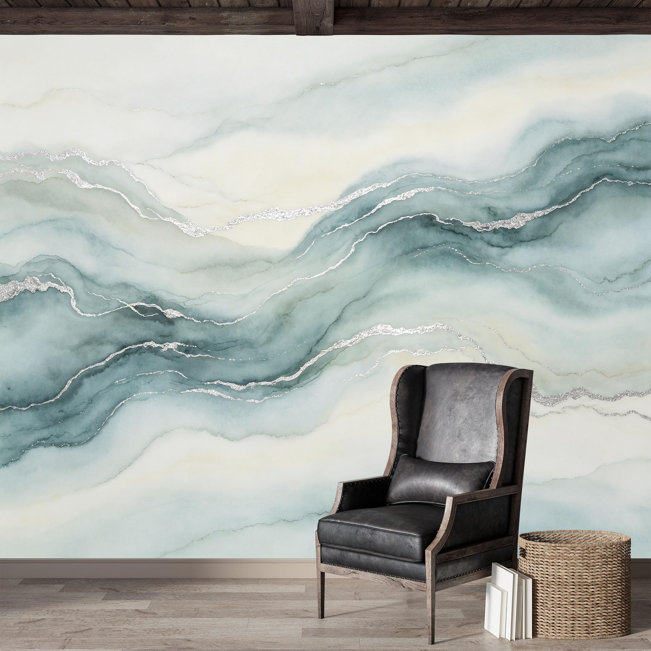 Custom Size Wall Mural,Teal Agate Marble Watercolor Premium Water Activated SelfAdhesive Wallpaper,Removable Wall Covering,Easy DIY Install Wall Art for Indoor Home Decor