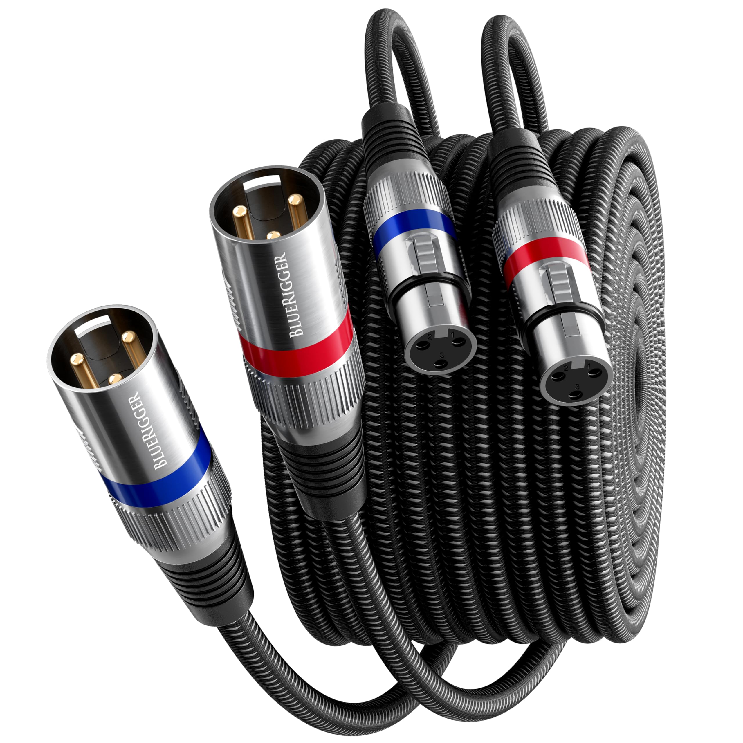 BlueRigger XLR Cable (2-Pack) - (25FT, Microphone Cable, Balanced 3 Pin Mic Cord, Male to Female XLR Cables for Studio Recording) - Compatible with Mic, Speaker, Amplifier, Camera, Mixer