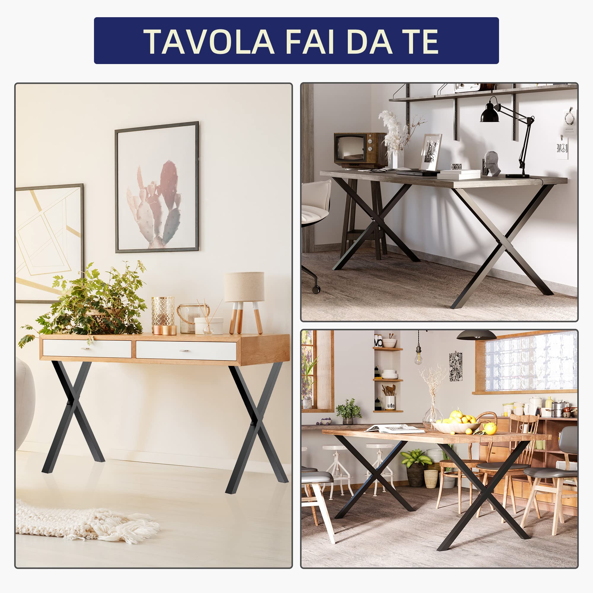 HOMCOM Set 2 Pezzi Gambe Tavolo in Acciaio a X, 80x4x72cm, Nero