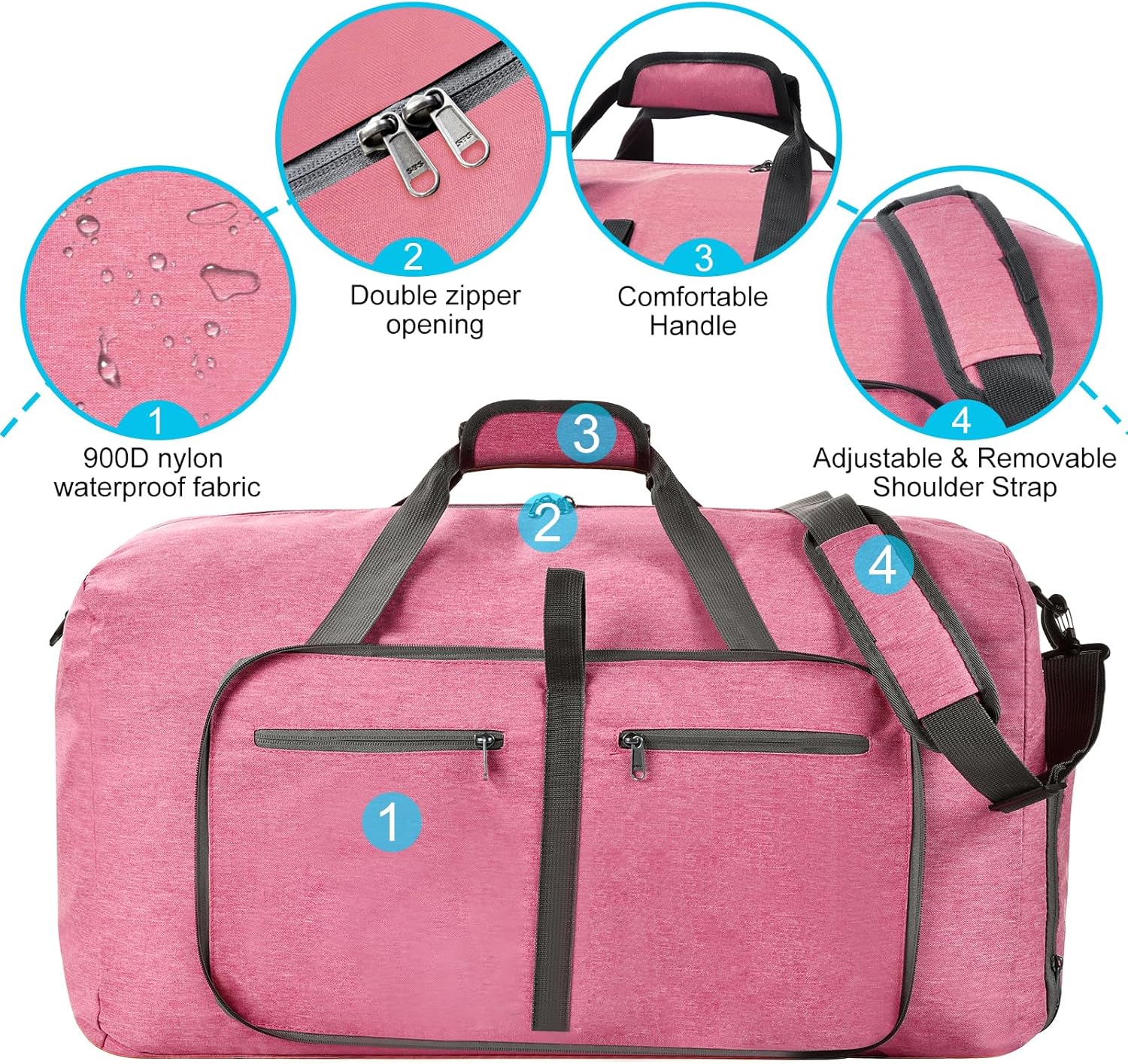 Felipe Varela Duffle Bag with Shoes Compartment and Adjustable Strap,Foldable Travel Duffel Bags for Men Women,Waterproof Duffel Bags - Image 6