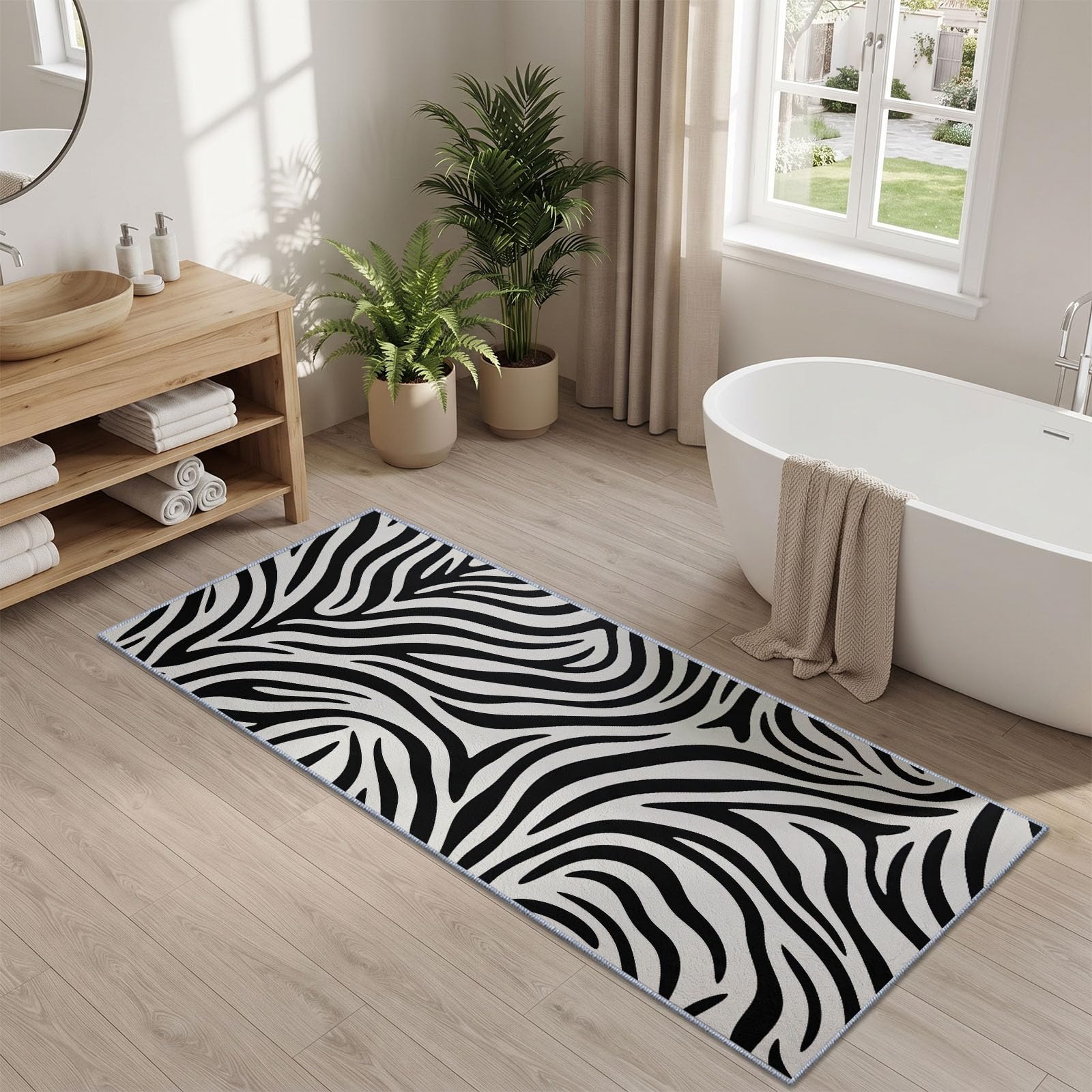 Rayures Zébrées Modernes Tapis Couloir 80 x 300 cm Lavable en Machine