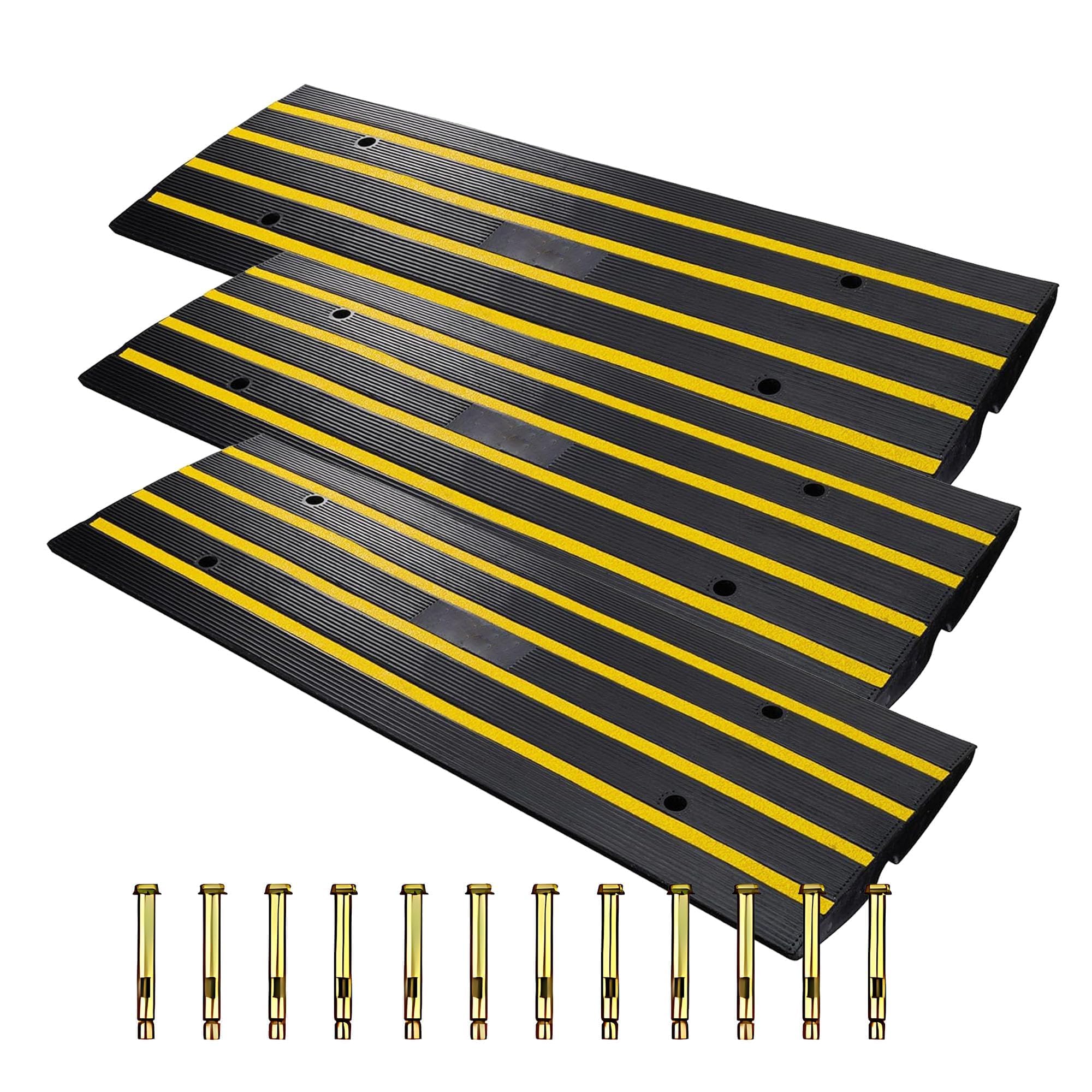 Photo 1 of ***2 PACK*** 48" Heavy Duty Rubber Curb Ramps (3 Pack) – Low Profile Driveway Ramp with Water Drainage Channel for Cars, SUVs, Trucks – Garage, Sidewalk & Driveway Transition Solution – Black