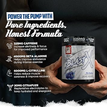 Old School Labs | Blast X Advanced Pre Workout Powder, Intense Energy Booster Preworkout for Men & Women- Blue Raspberry, 20 Servings