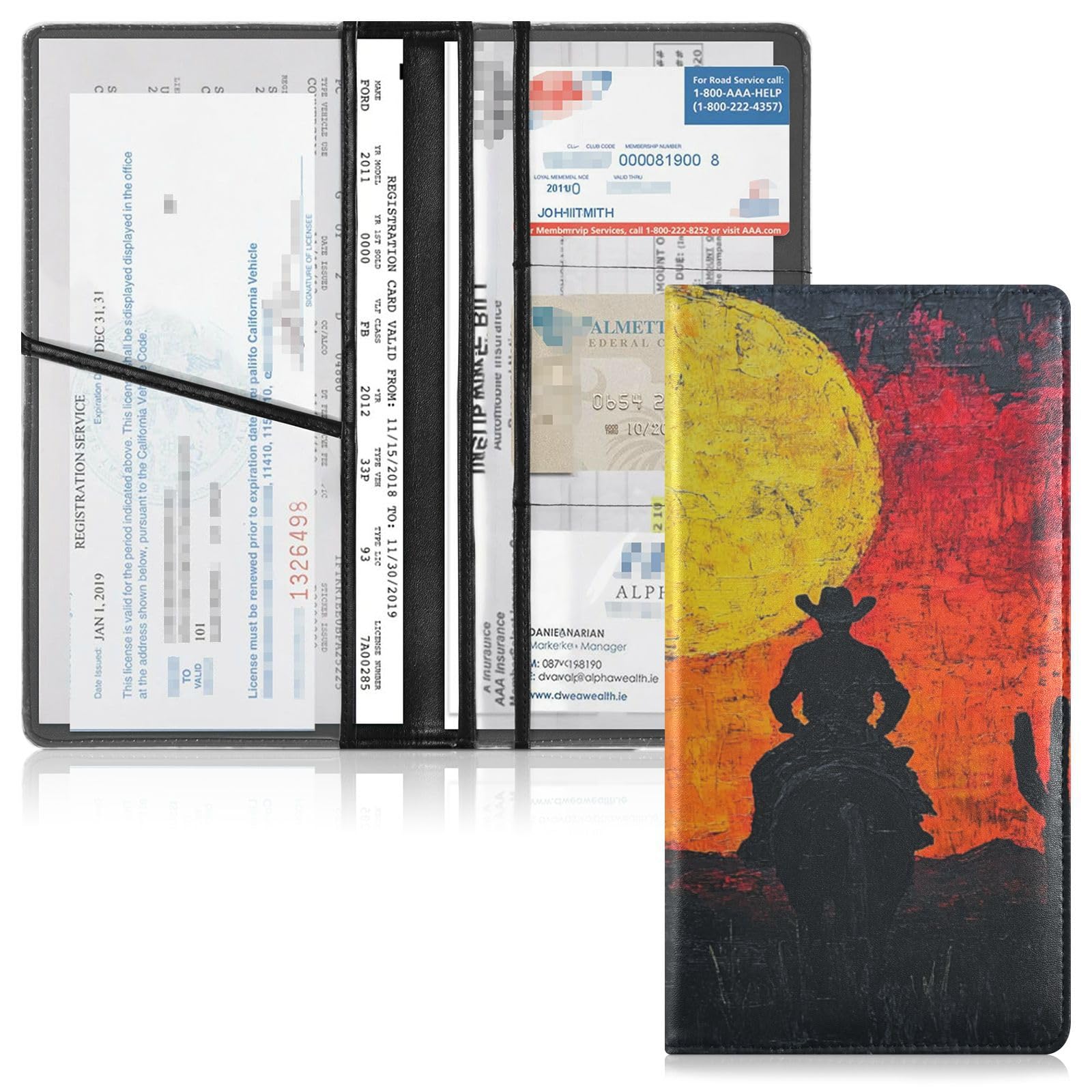 Pu Leather Registration and Insurance Card Holder Men Women Wallet Accessories Case for Cards, Essential Document Driver License Western Cowboy