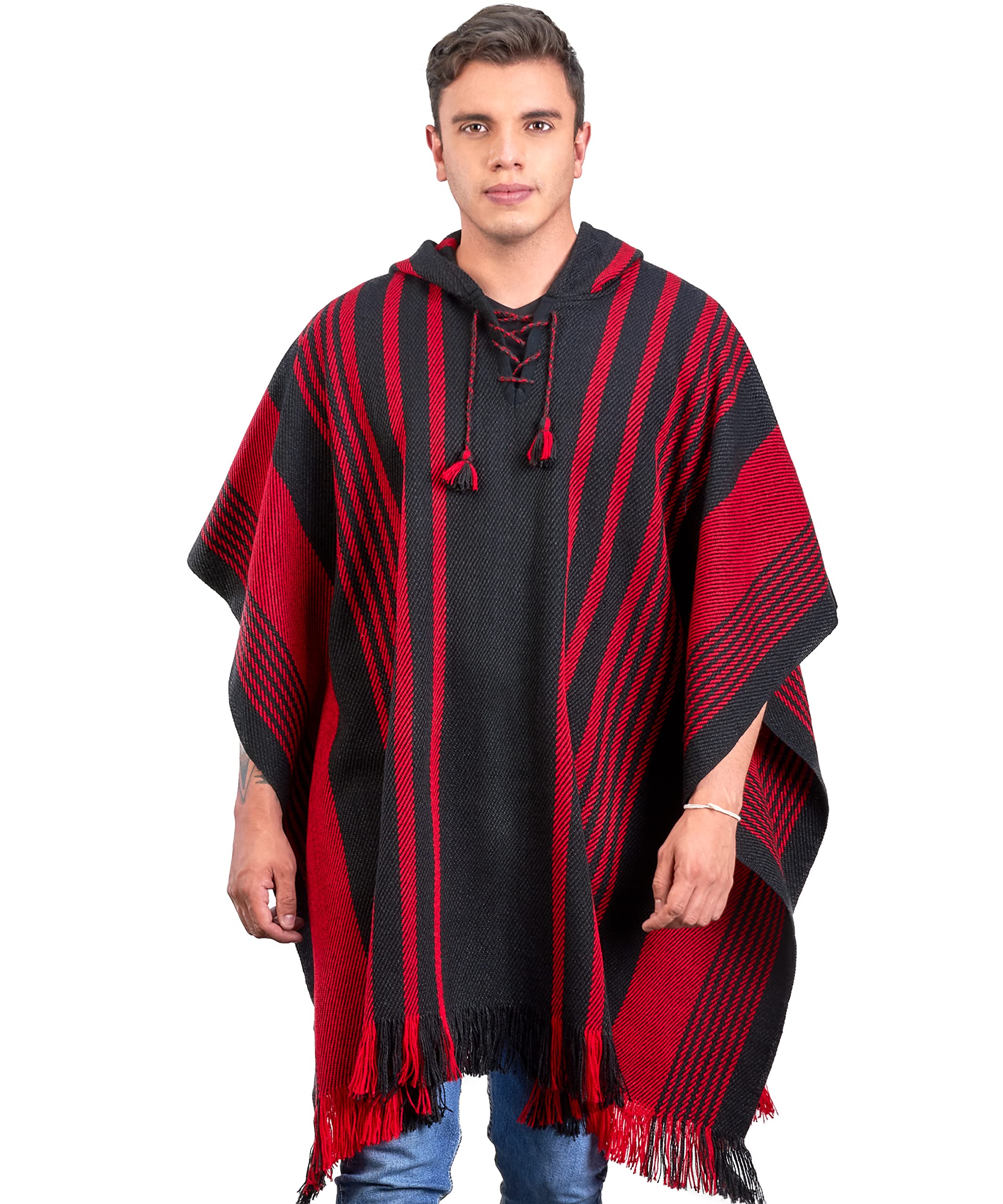 - Men's Hooded Alpaca Poncho - Handmade Cape - Winter Fashion - Traditional Peruvian Poncho - Home Cloak Coat