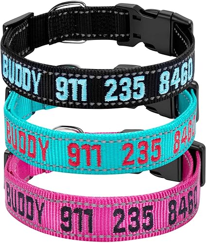 Collar de perro bordado, collar de perro bordado personalizado con nombre de mascota y número de teléfono 3 tamaños ajustables XS, pequeño, mediano,