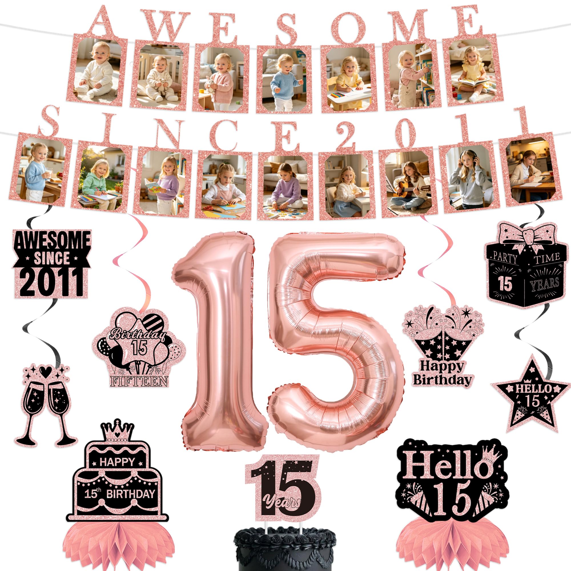15th Birthday Banner Decorations Girls, Awesome Since 2011 Photo Banner