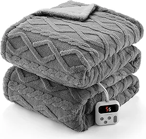 CAROMIO Electric Blanket Full Size - Thick Tufted Sherpa Heated Blanket Full Size with 10 Heating Levels and 10 Time Settings, ETL Certified Machine Washable Fast Heating Blanket Full 72"×84", Grey
