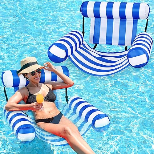 Miniatura 5 de Paquete de 2 sillas flotantes inflables de piscina para adultos, sillas flotantes para adultos, fideos de piscina para adultos, silla flotante de
