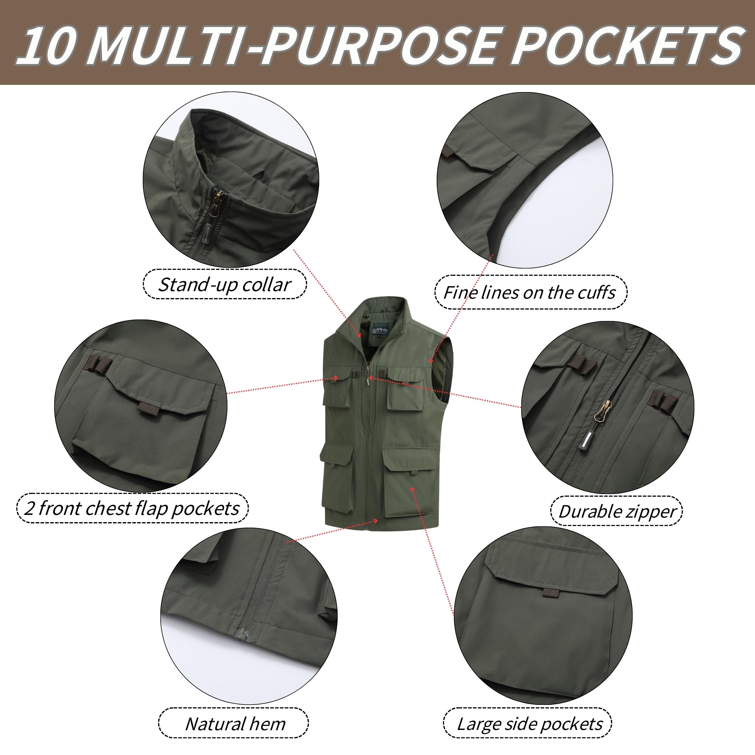 Herren Outdoor Weste Angelweste mit Vielen Taschen Weste Sommer Sport Weste Leicht Atmungsaktiv Weste Jagd und Fotografie Weste Multifunktionsweste Freizeit Ärmellose Jacke