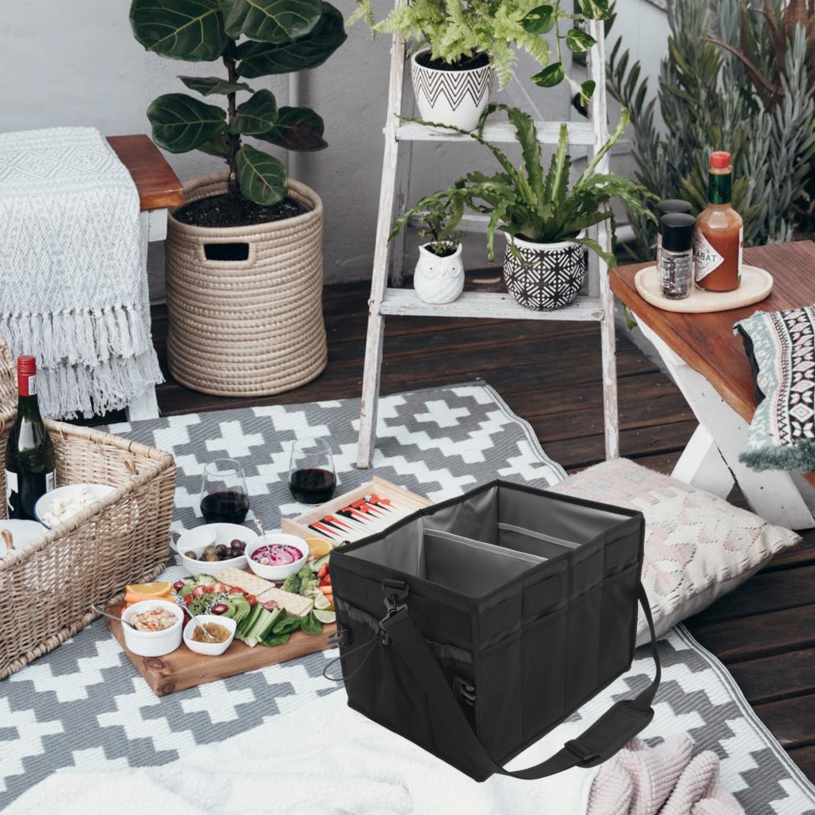 MAGICLULU Organizer Scatola Porta Attrezzi per Barbecue Pieghevole Oxford Nero e Condimenti Contenitore Grande per Picnic e Cortili per Utensili da Griglia