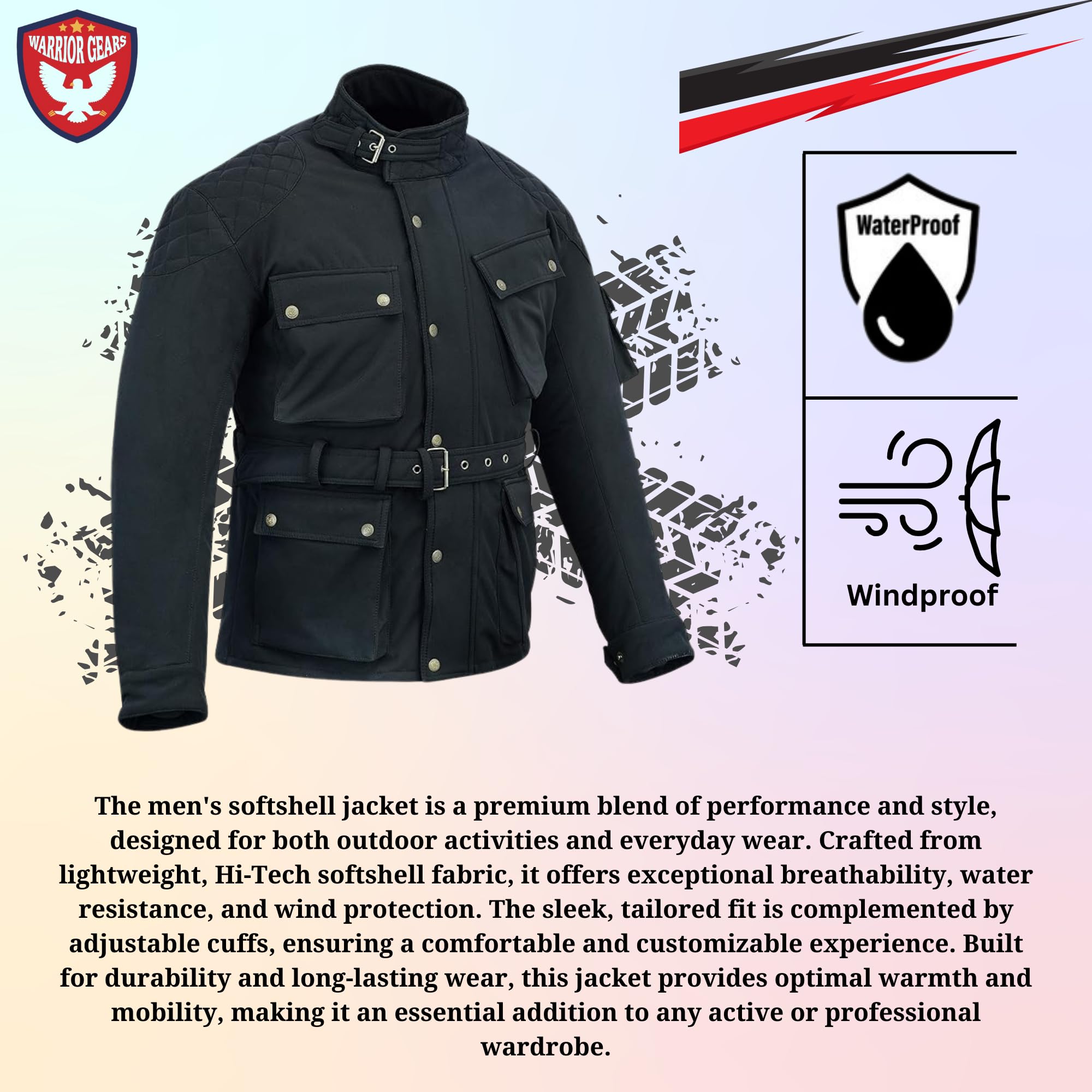 Chaquetas Softshell para hombre negras, Chaquetas Softshell para hombre para exteriores con protecciones CE, Chaquetas impermeables transpirables para hombre, Negras