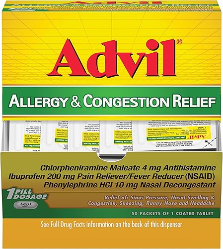 Advil Tabletas para aliviar la alergia y la congestión, analgésico, reductor de fiebre y alivio de alergias con ibuprofeno, fenilefrina HCl y