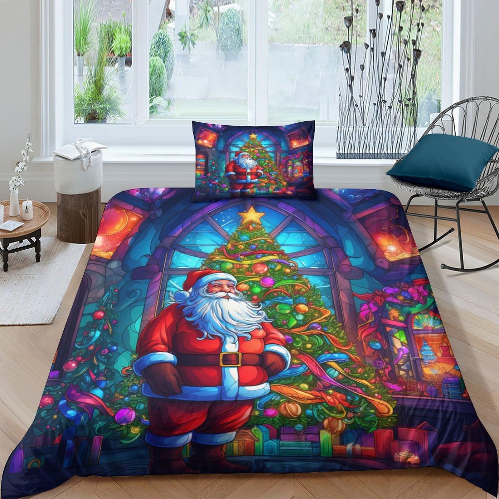 Housse de couette le père Noël 3 pièces 135x200cm en microfibre douce avec taies