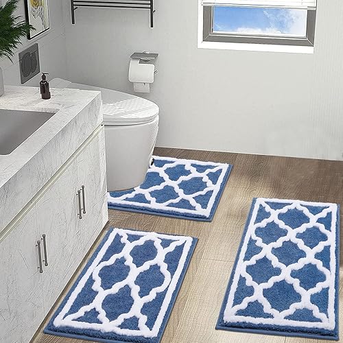 Miniatura 1 de HEBE Juego de alfombras de baño de 3 piezas antideslizantes con contorno en forma de U tapetes de baño de microfibra absorbente lavables a máquina