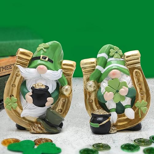 Miniatura 4 de Hodao Gnomos verdes del día de San Patricio para parejas, reflejo perfecto de ambiente festivo, gnomo irlandés de primavera, figuras de elfo
