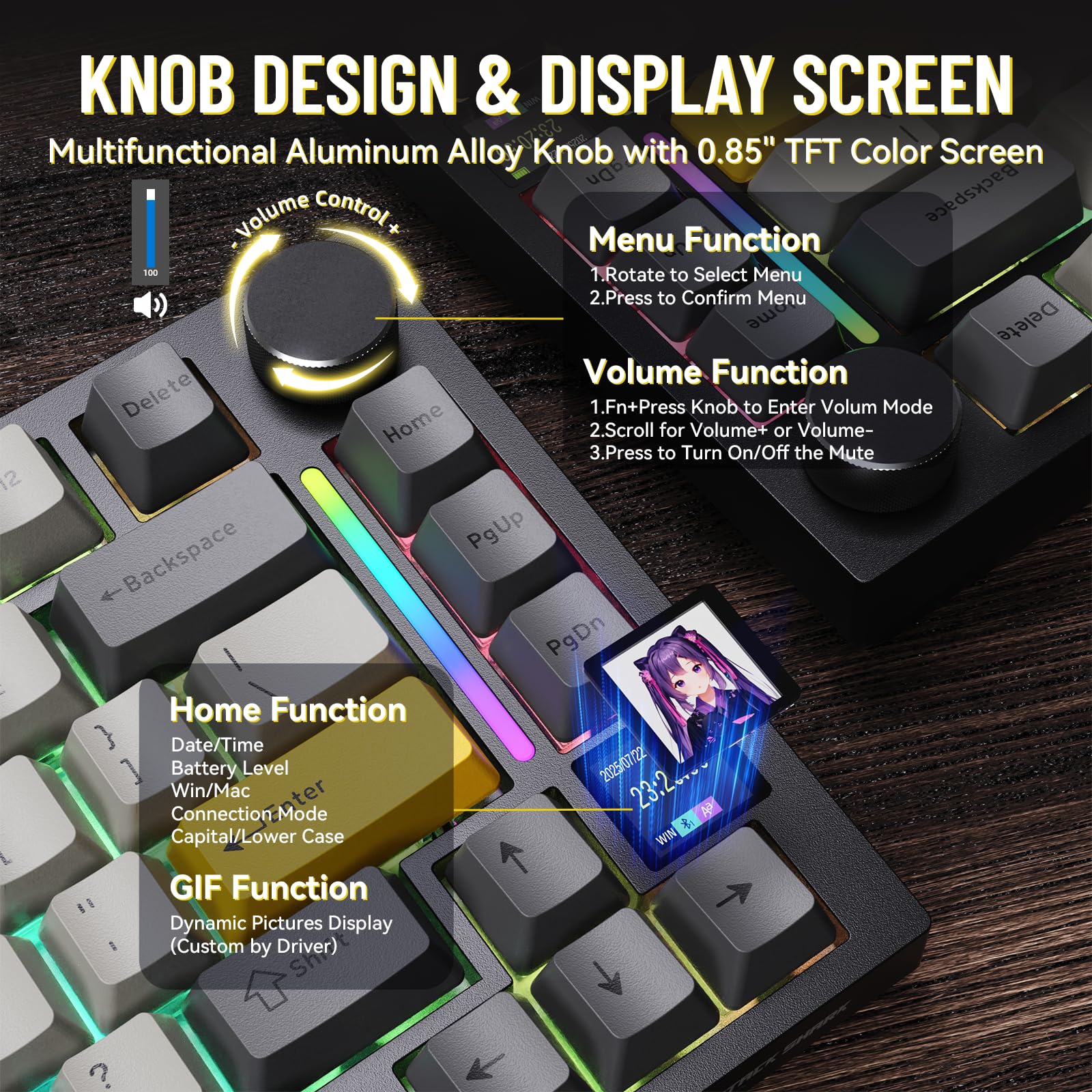 MAMBASNAKE Attack Shark X820 Ultra Tastiera Meccanica da Gioco Wireless 2.4G/BT/Usb C, QWERTY TKL 75% LIGHTSYNC RGB Chroma, TFT Schermo, Gasket Cuscino Foam Hot-swap, Cavo Spirale- Gift Switch/Grigio