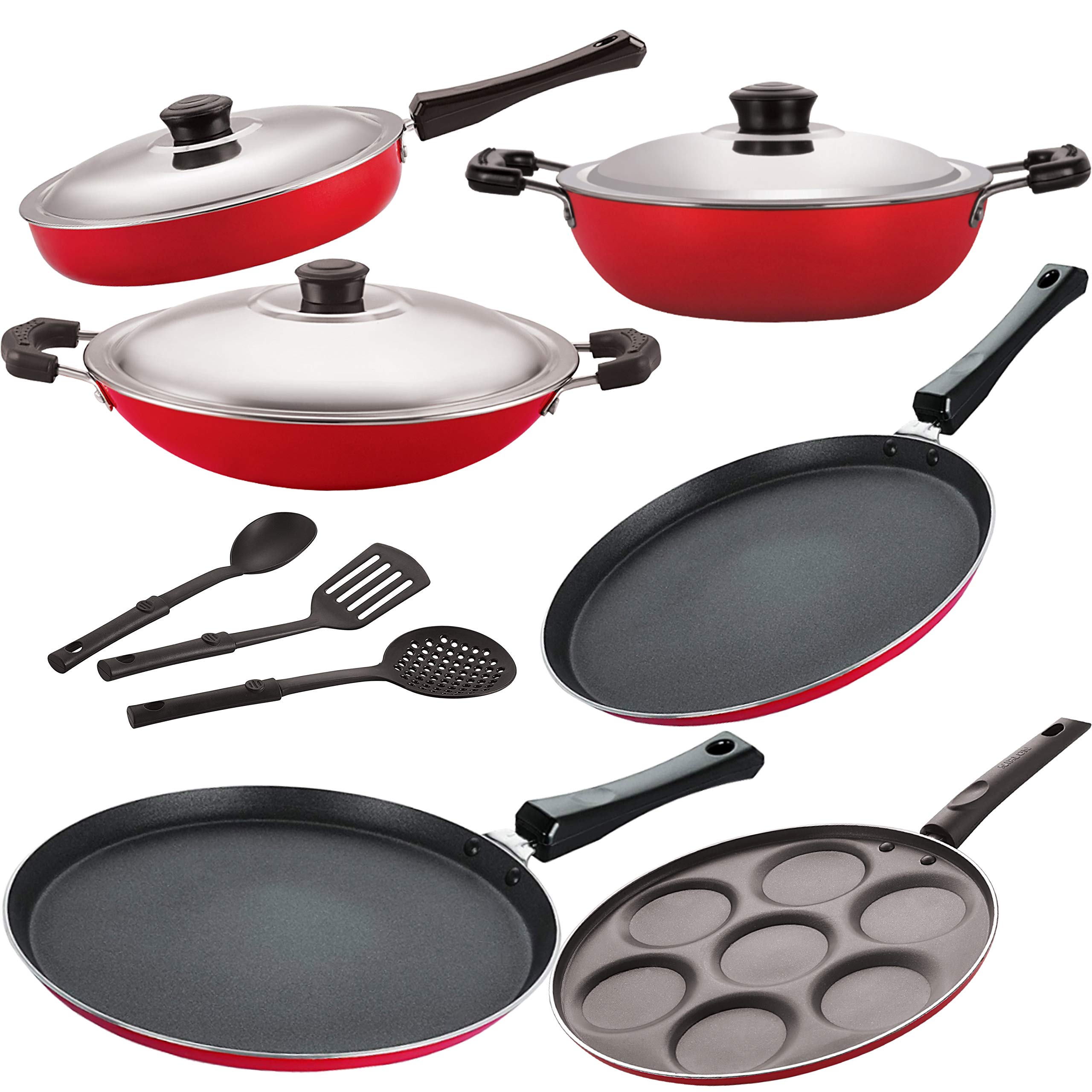 NIRLON Non Stick Aluminium BPA Free Healthy Cookware Kitchen Utensil Set - 9 Pieces, 2.6mm_FT13_FT12_DKDM_CH_UP_FP12_3SPN