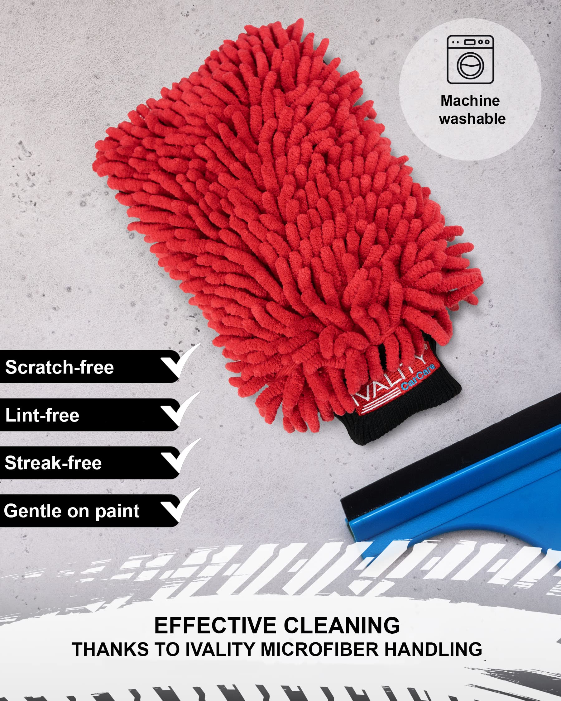 Ivality® Premium 3 w 1 Rękawica do Mycia Samochodu – Mikrofibra, Delikatna dla Lakieru & Bardzo Chłonna – Bez Rys, Gąbka z Gumką do Mycia Auta, Czyszczenia Felg i Usuwania Owady
