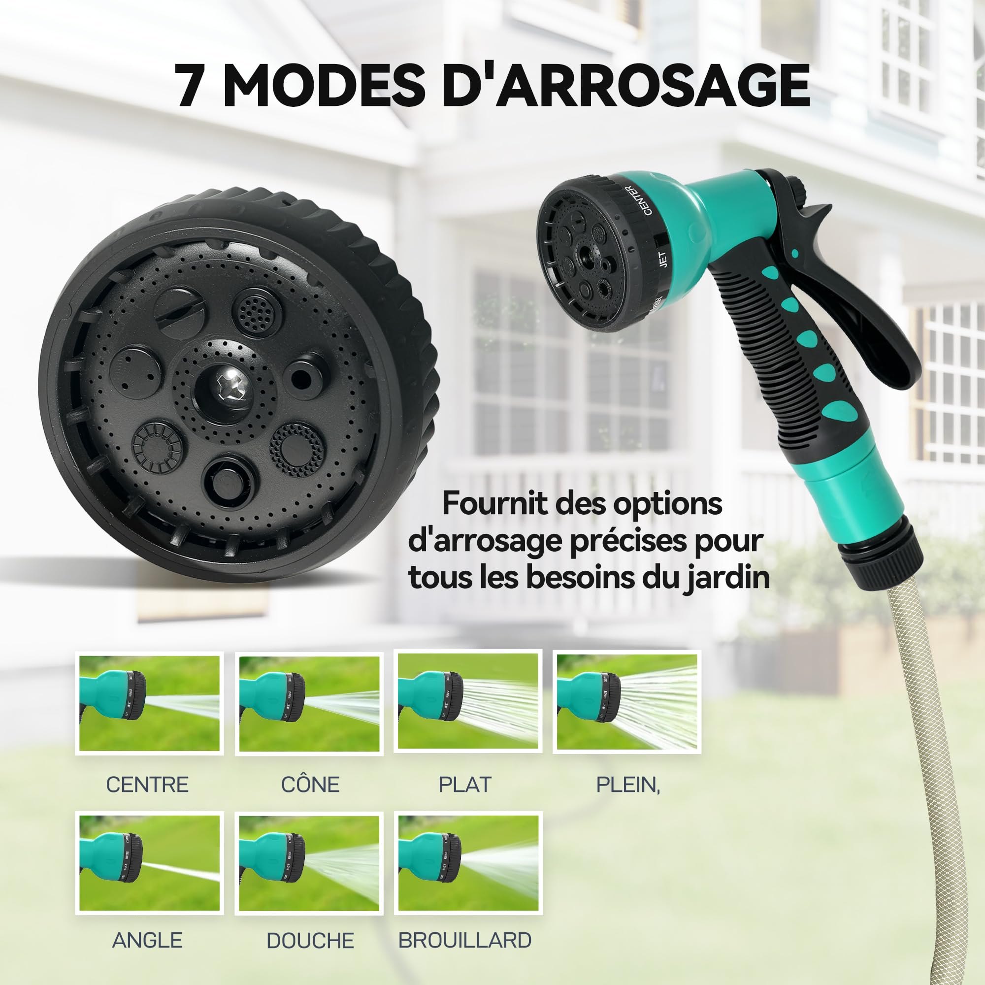 Outsunny Enrouleur Tuyau Arrosage Mural 25 m x Ø 15 mm Automatique Noir | Dévidoir Automatique de Tuyaux d'Eau, Pivotant à 180°, Buse à 7 Modes, pour Jardin et Lavage de Voiture